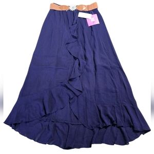 Iz Byer Navy Blue Maxi A-Line Skirt with Ruffled High-Low Hem
